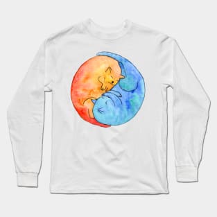 cat friends yin yang watercolor Long Sleeve T-Shirt